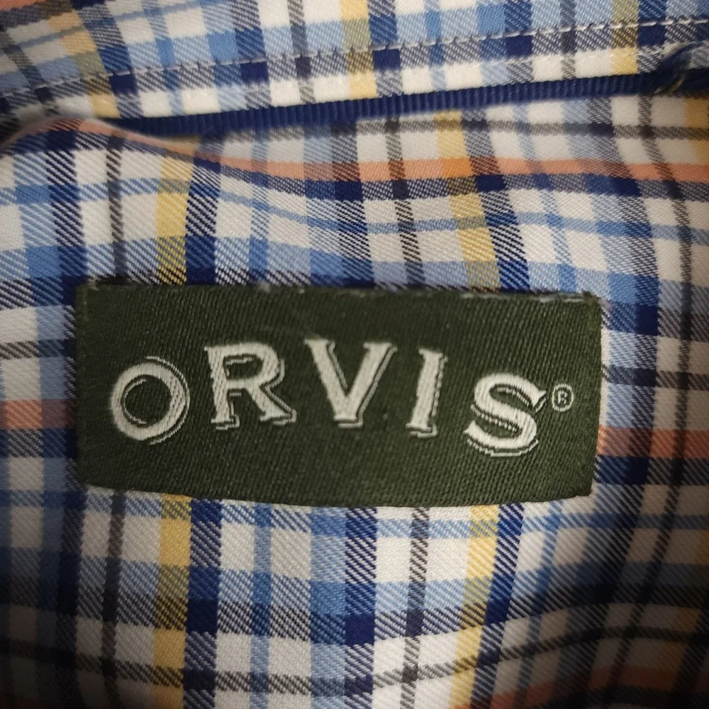 ORVIS Mens Wrinkle Free Long Sleeve Plaid Button Up Shirt‎ Cotton